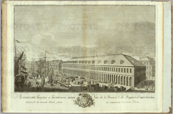 Stock exchange in Saint Petersburg (Book to the 50th anniversary of the founding of St. Petersburg), 1753. Artist: Elyakov, Ivan Petrovich (1725-1756)