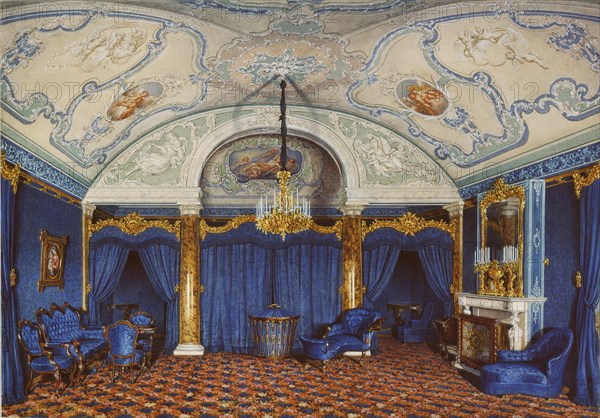 Interiors of the Winter Palace. The Fourth Reserved Apartment. A Bedroom, 1868. Artist: Hau, Eduard (1807-1887)