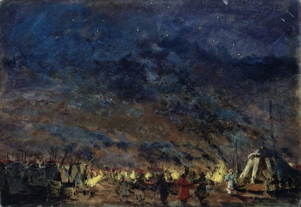 The Polovtsian camp. Stage design for the opera Prince Igor by A. Borodin, 1914. Artist: Korovin, Konstantin Alexeyevich (1861-1939)