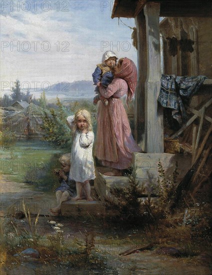 Morning in a village, 1880s. Artist: Koshelev, Nikolai Andreyevich (1840-1918)