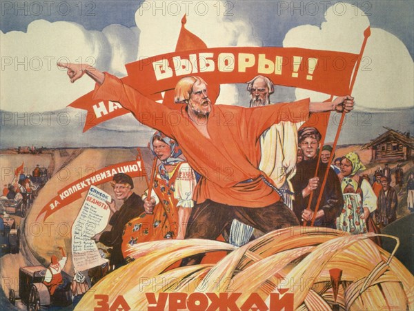 To the Elections! For Collectivisation! For the harvest!. Artist: Kostyanitsyn, Vasily Nikolaevich (1881-1940)