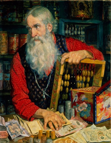 The Merchant (Old Man with Money), 1918. Artist: Kustodiev, Boris Michaylovich (1878-1927)