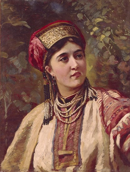 Girl in Traditional Dress. Artist: Makovsky, Konstantin Yegorovich (1839-1915)