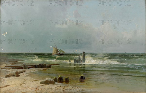 A Sailing boat by the beach, 1891. Artist: Meshchersky, Arseni Ivanovich (1834-1902)