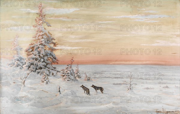 Winter Landscape with wolves, 1915. Artist: Muravyov, Count Vladimir Leonidovich (1861-1940)