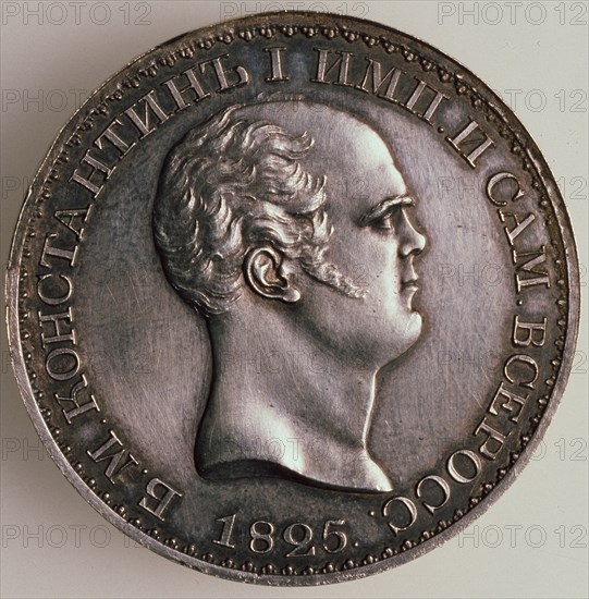 The Rubel of Constantine (Averse: Portrait of Constantine), 1825. Artist: Numismatic, Russian coins