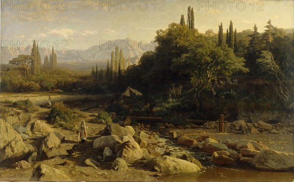 The Crimea. Mountain landscape with river, 1868. Artist: Orlovsky, Vladimir Donatovich (1842-1914)