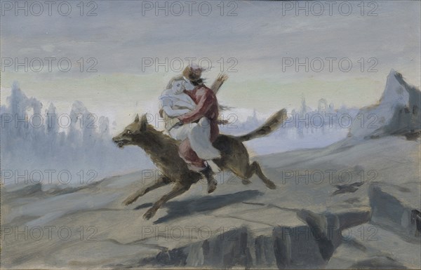 Ivan Tsarevich riding the Gray Wolf, End of 1870s-Early 1880s. Artist: Perov, Vasili Grigoryevich (1834-1882)