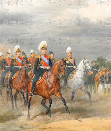 Officers of the Cavalry Mounted Regiment. Artist: Piratsky, Karl Karlovich (1813-1889)