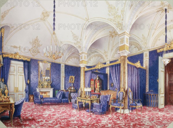 Interiors of the Winter Palace. The Bedchamber of Empress Maria Alexandrovna, 1859. Artist: Premazzi, Ludwig (Luigi) (1814-1891)