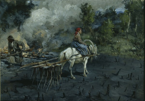 Soil preparation for linseed in the Vologda Region, 1873. Artist: Pryanishnikov, Illarion Mikhailovich (1840-1894)