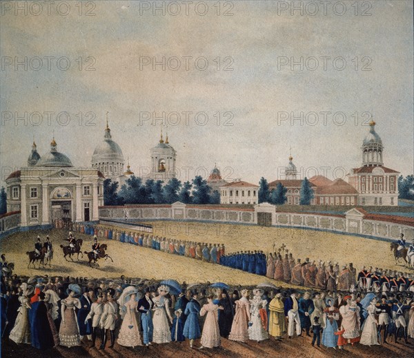 Visitation of Tsar Alexander I in the Alexander Nevsky Monastery, 1821. Artist: Russian master