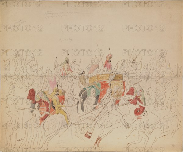 Maharaja Sher Singh of Punjab and His Court, 1846. Artist: Saltykov, Alexei Dmitriyevich (1806-1859)