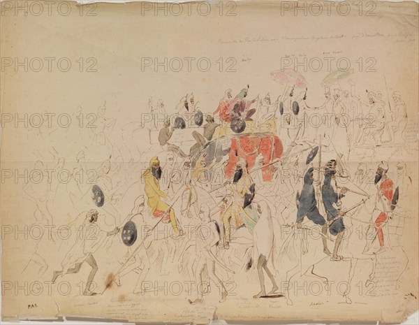 Meeting of Maharaja Sher Singh of Punjab and British Ambassador Clark in 1842, 1842. Artist: Saltykov, Alexei Dmitriyevich (1806-1859)