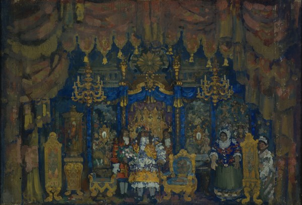 Jourdain's Room. Stage design for the theatre play A Bourgeois as a Nobleman by J.-B. Moliere, 1911. Artist: Sapunov, Nikolai Nikolayevich (1880-1912)