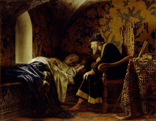 Vasilisa Melentyevna and Tsar Ivan the Terrible, 1875. Artist: Sedov, Grigori Semyonovich (1836-1884)