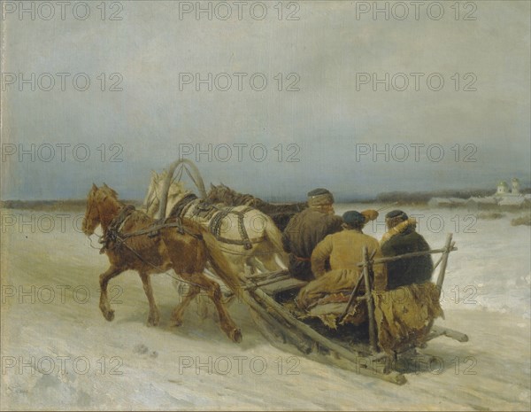 Troika in Winter, 1880s. Artist: Sokolov, Pyotr Petrovich (1821-1899)