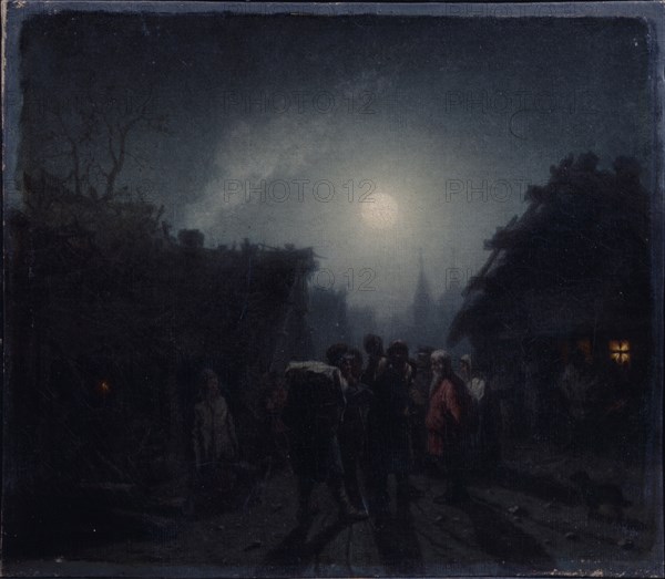 Before a Tavern. Night scene, 1860s-1870s. Artist: Solomatkin, Leonid Ivanovich (1837-1883)