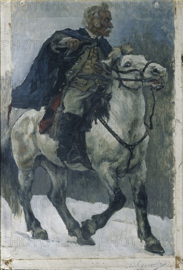 Alexander Suvorov on horseback, 1897-1898. Artist: Surikov, Vasili Ivanovich (1848-1916)