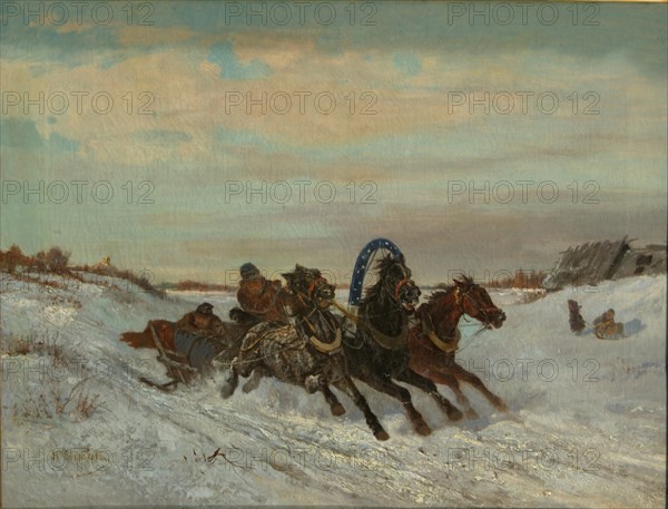 Troika on a Winter Road, End 1860s-Early 1870s. Artist: Sverchkov, Nikolai Yegorovich (1817-1898)