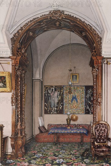 Interiors of the Winter Palace. The Alcove of the Study of Grand Prince Nicholas Nicolaievich, Mid of the 19th cen.. Artist: Ukhtomsky, Konstantin Andreyevich (1818-1881)