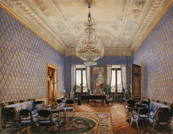 Interiors of the Winter Palace. The Drawing-Room of Grand Princess Maria Nikolayevna, 1837. Artist: Ukhtomsky, Konstantin Andreyevich (1818-1881)