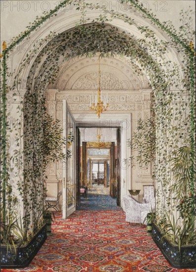 Interiors of the Winter Palace. The Small Winter Garden in the Apartments of Alexandra Fyodorovna, Mid of the 19th cen.. Artist: Ukhtomsky, Konstantin Andreyevich (1818-1881)