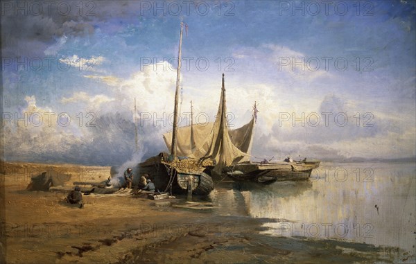 View of the Volga. Boats, 1870. Artist: Vasilyev, Fyodor Alexandrovich (1850-1873)