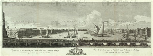 View of the Neva River between the Isaac church and the Cadet Corps (Book to the 50th anniversary of St Petersburg), 1753. Artist: Vasilyev, Yakov Vasilyevich (1730-1760)