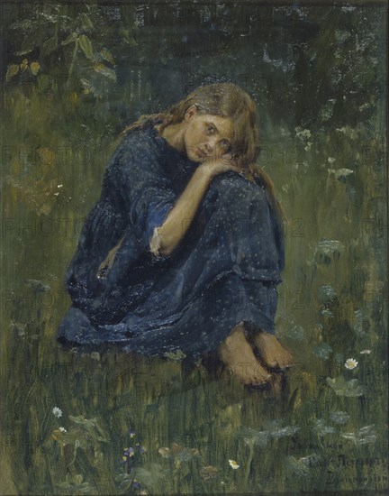 Alyonushka (Study), 1881. Artist: Vasnetsov, Viktor Mikhaylovich (1848-1926)