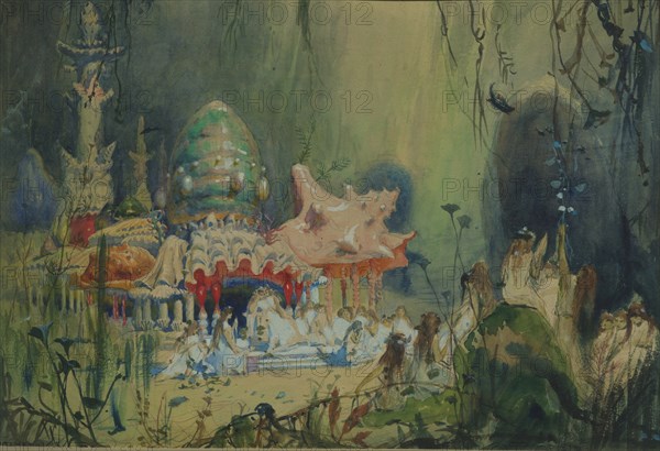 Underwater Kingdom. Stage design for the opera Rusalka by A. Dargomyzhsky, 1884. Artist: Vasnetsov, Viktor Mikhaylovich (1848-1926)