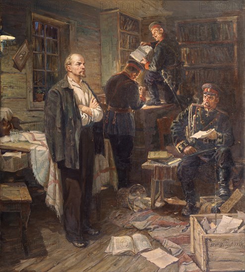 The Search at the Lenin's apartment in Shushenskoye, 1958. Artist: Volkov, Vasili Romanovich (1909-?)