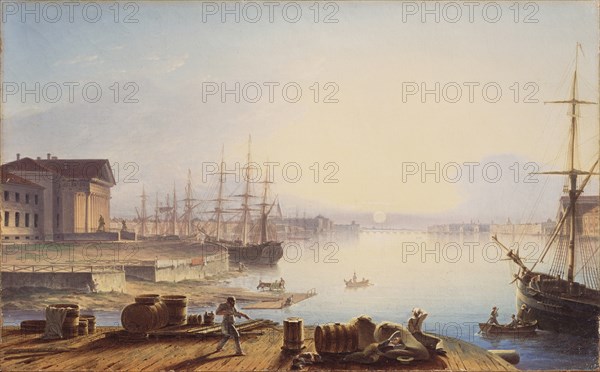 Sunrise over the Neva in St. Petersburg, 1830. Artist: Vorobyev, Maxim Nikiphorovich (1787-1855)