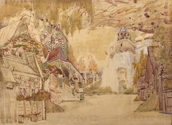 Stage design for the opera The Tsar's bride by N. Rimsky-Korsakov, 1899. Artist: Vrubel, Mikhail Alexandrovich (1856-1910)
