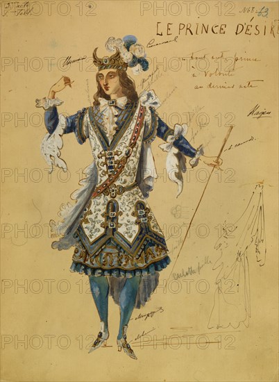 Costume design for the ballet Sleeping Beauty by P. Tchaikovsky, 1890. Artist: Vsevolozhsky, Ivan Alexandrovich (1835-1909)