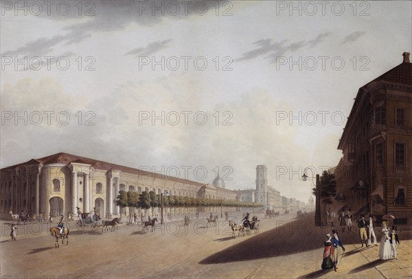 The Great Gostiny Dvor (Merchant Yard) in St Petersburg, 1820s. Artist: Yesakov, Yermolai Ivanovich (1791-1840)