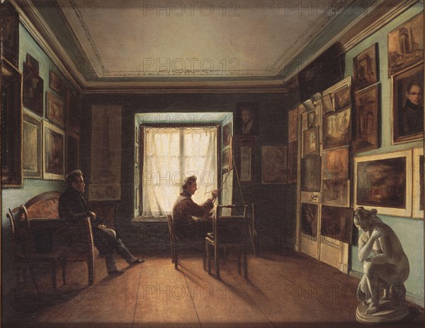 The Painter's Studio, 1820s. Artist: Zaytsev, Nikita (1787-1828)