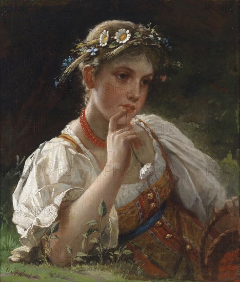 Young Girl with a Garland. Artist: Zhuravlev, Firs Sergeevich (1836-1901)