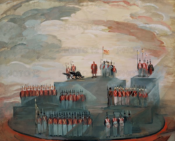 Stage design for the opera War and Peace by S. Prokofiev, 1981. Artist: Zolotaryev, Nikolai Nikolayevich (1915-?)