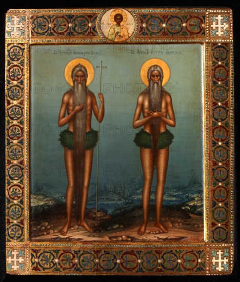 Venerable Onuphrius and Saint Peter of Mount Athos, 1902. Artist: Guryanov, Vasily Pavlovich (1867-1920)