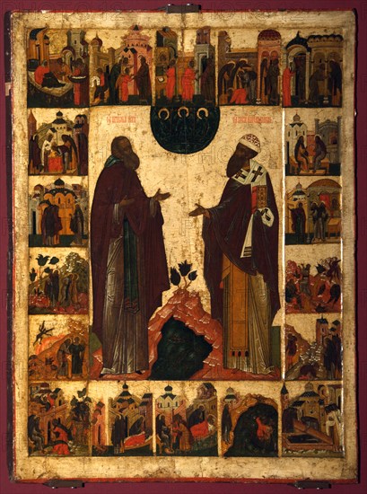 Saint Cyril of White Lake and Saint Cyril of Alexandria, Second half of the16th cen.. Artist: Russian icon