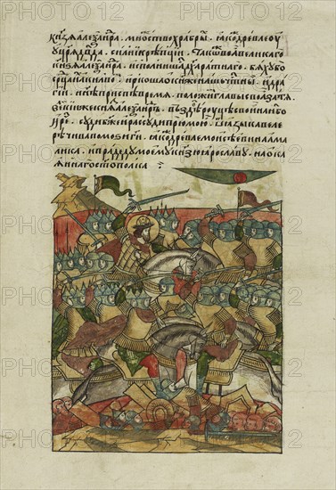 The Battle of the Ice on April 5, 1242 at Lake Peipus (From the Illuminated Compiled Chronicle), ca 1568?1576. Artist: Anonymous