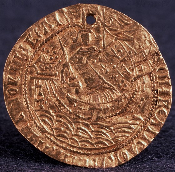 Coin (Korabelnik) of Tsar Ivan III (Reverse: Ruler on his ship), 1471-1490. Artist: Numismatic, Russian coins