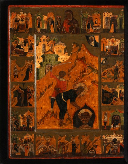 The Beheading of Saint John the Baptist with the Feodorovskaya Mother of God, Early 17th cen.. Artist: Russian icon