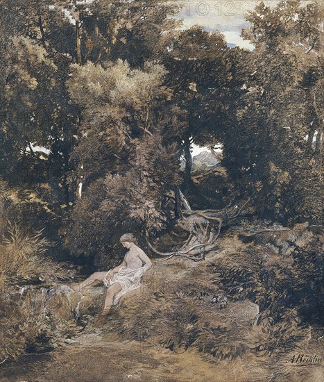 A Nymph at the Fountain (Pan, Chasing a Nymph), 1855. Artist: Böcklin, Arnold (1827-1901)
