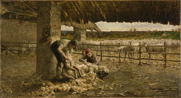 The Sheepshearing, 1883-1884. Artist: Segantini, Giovanni (1858-1899)