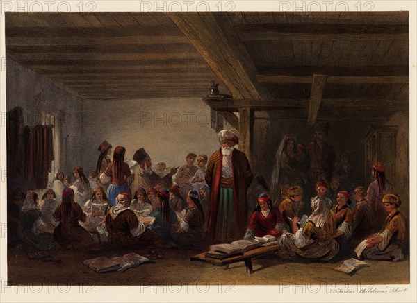 Crimean Tatars Children's School, 1856. Artist: Bossoli, Carlo (1815-1884)