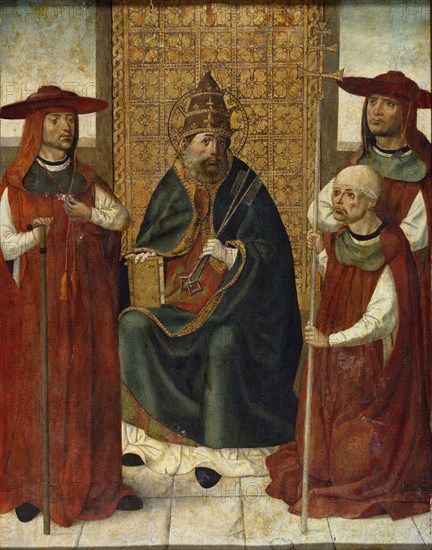 Cardinal Pedro González de Mendoza (1428-1495) praying before Saint Peter, 1490-1495. Artist: Anonymous