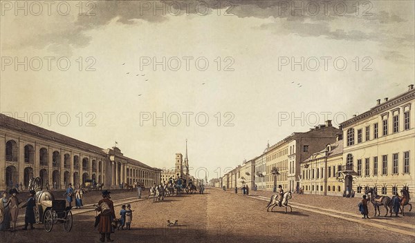 View of Nevsky Prospekt near the Gostiny Dvor in Saint Petersburg, 1799. Artist: Paterssen, Benjamin (1748-1815)