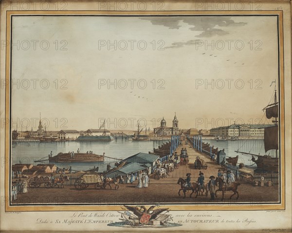 The Exchange Bridge at the Vasilievsky Island, 1799. Artist: Paterssen, Benjamin (1748-1815)